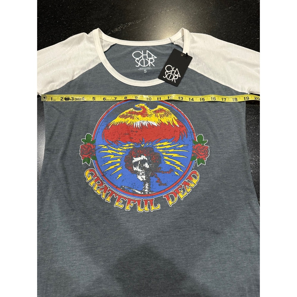 Chaser Grateful Dead Raglan Tee Small Deadhead Graphic 3/4 Sleeve Heather Green - Picture 8 of 9